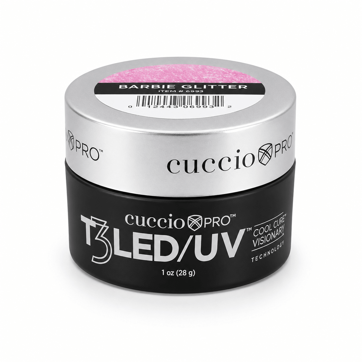 Cuccio T3 LED/UV Self Leveling Versatility Gel 1oz (28g) - Barbie Glitter - Emoi Supply