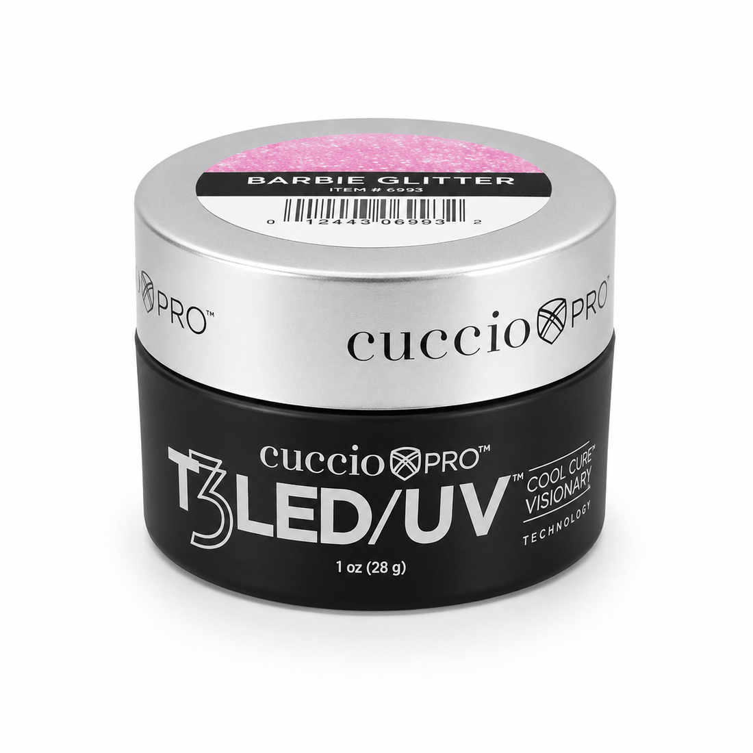 Cuccio T3 LED/UV Self Leveling Versatility Gel 1oz (28g) - Barbie Glitter - Emoi Supply