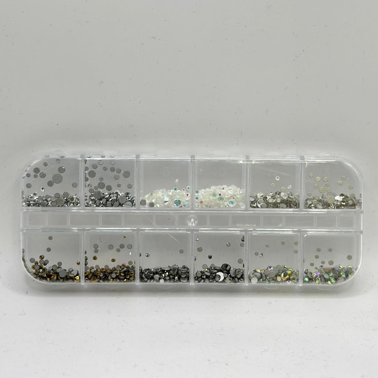 Nail Art Decoration Box - Charms and Rhinestones (12 Grids) - EMOI SUPPLY