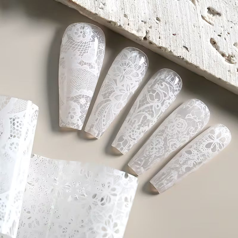 Lace Nail Transfer Foil Set — Black &amp; White, 10 Rolls