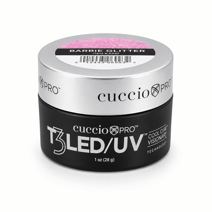 Cuccio T3 LED/UV Self Leveling Versatility Gel 1oz (28g) - Barbie Glitter - Emoi Supply