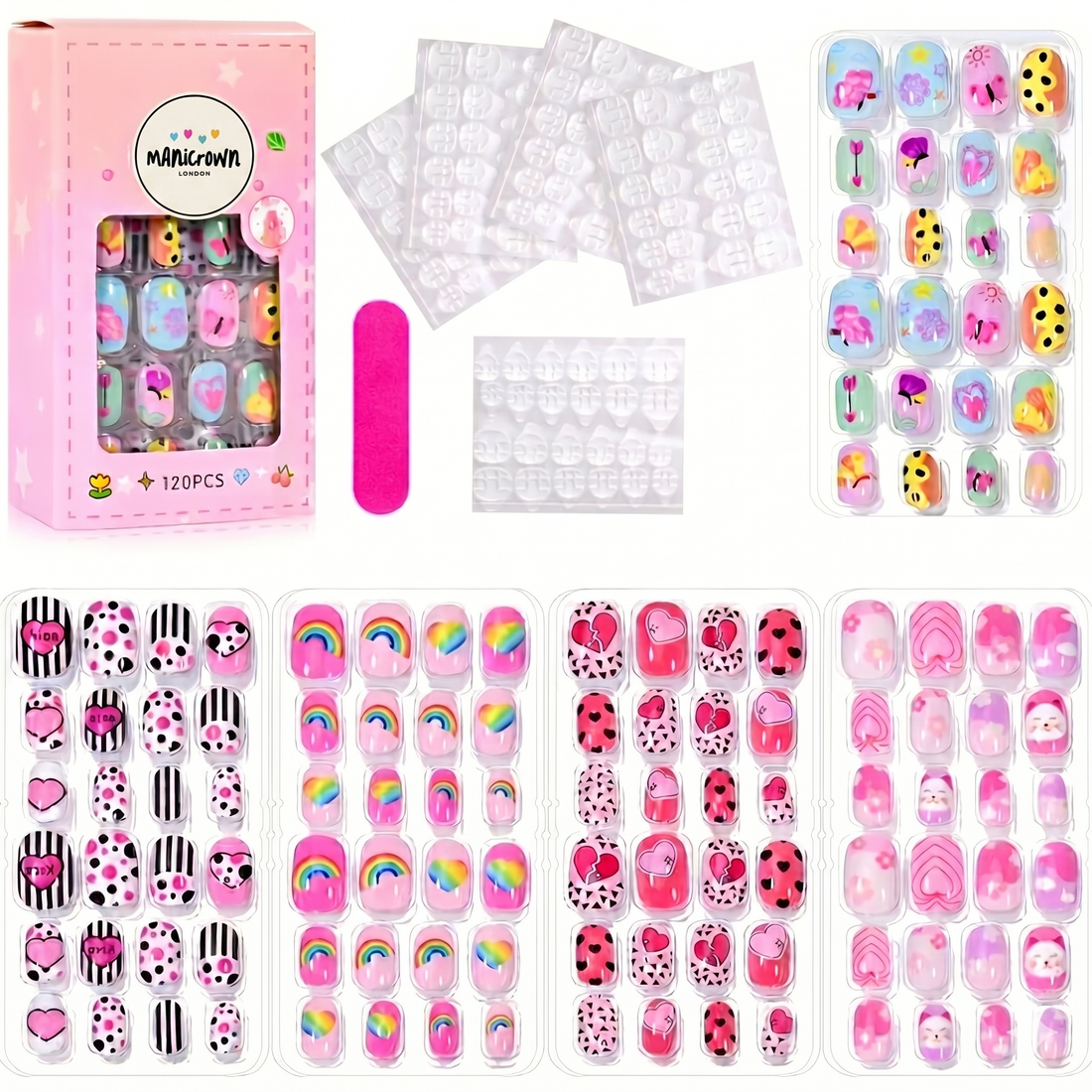 Manicrown Cute Pattern Press - On Nail Tips - Nail Art Decoration Set (120pcs) - Emoi Supply