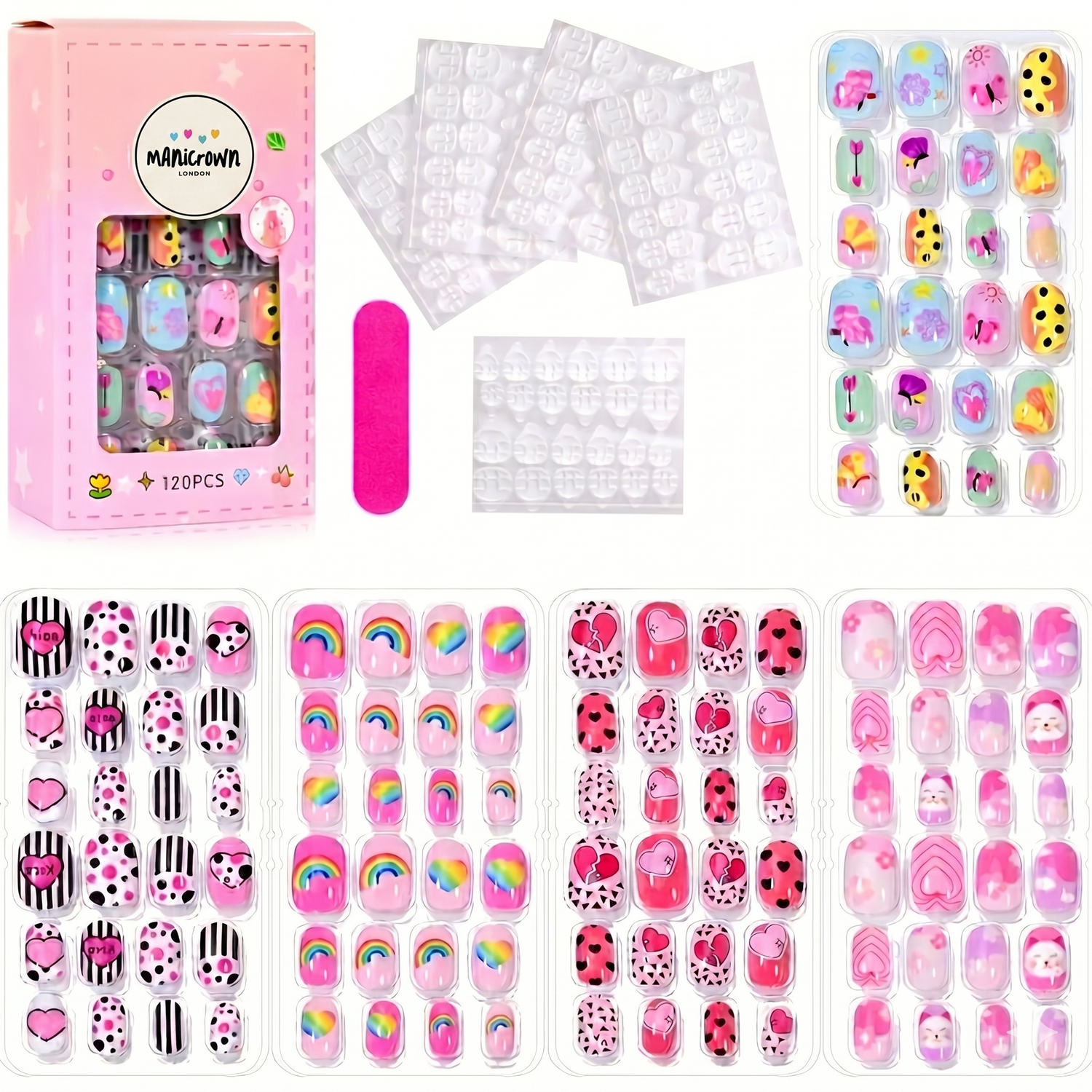 Manicrown Cute Pattern Press - On Nail Tips - Nail Art Decoration Set (120pcs) - Emoi Supply
