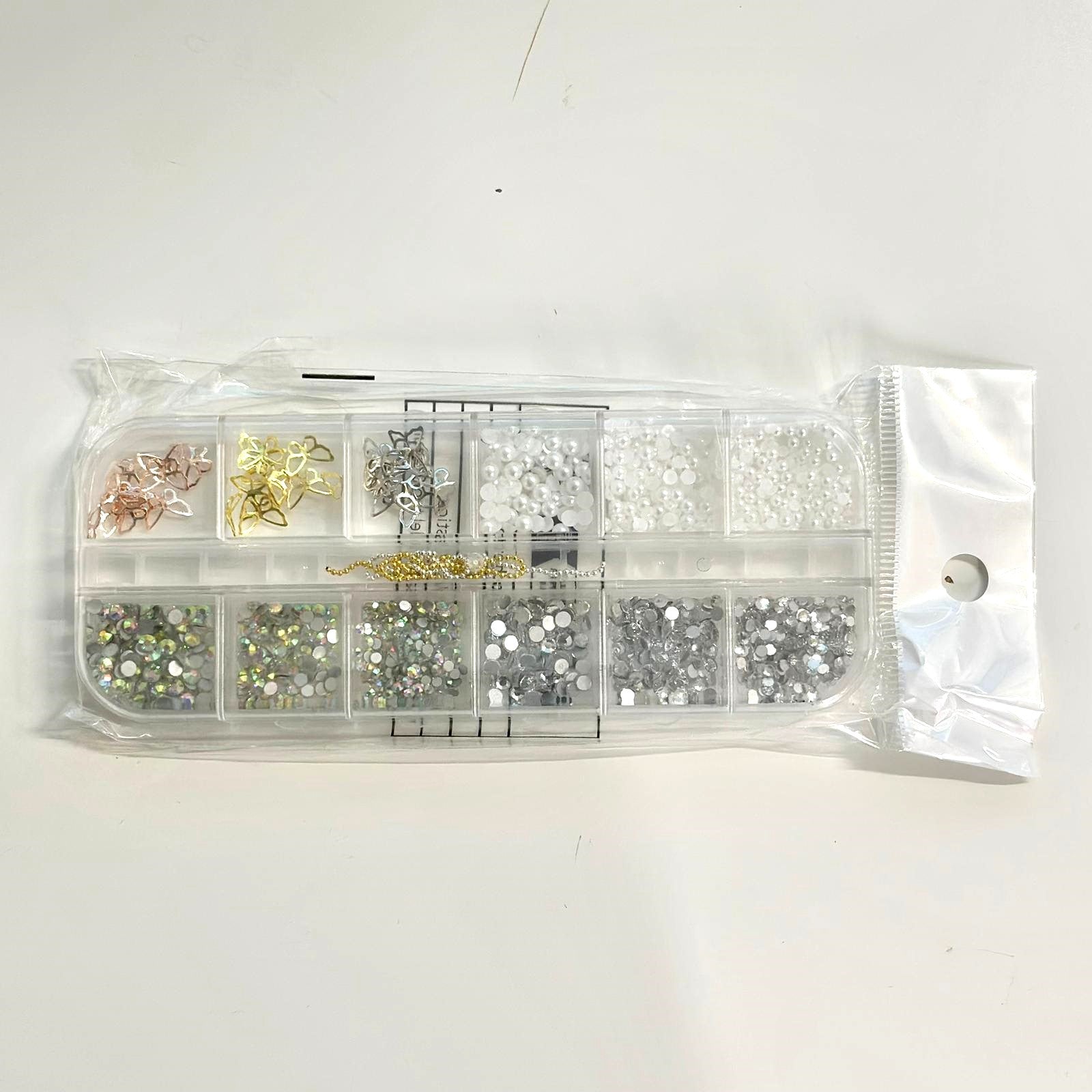 Nail Art Decoration Box - Charms and Rhinestones (12 Grids) - EMOI SUPPLY