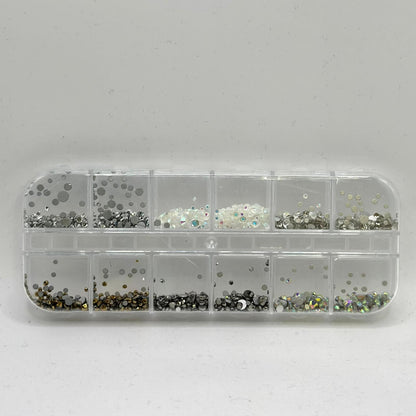 Nail Art Decoration Box - Charms and Rhinestones (12 Grids) - EMOI SUPPLY