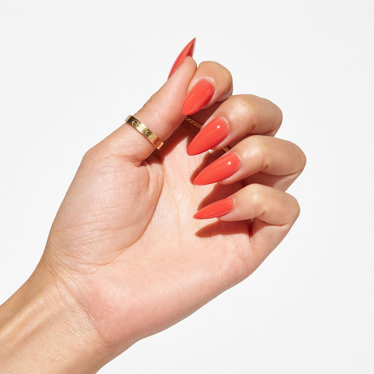 Notpolish Solo Gel SO334 HoHoHo coral red gel polish shown on nails