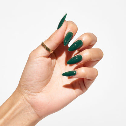 Notpolish Solo Gel SO342 Deep Pine forest green gel polish shown on nails