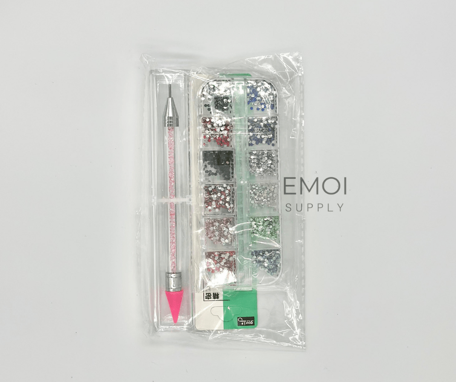 Clear Crystal Rhinestones with Rhinestone Picker Dotting Pen and Elbow Tweezer (1500 PCS, 6 Sizes) - EMOI SUPPLY